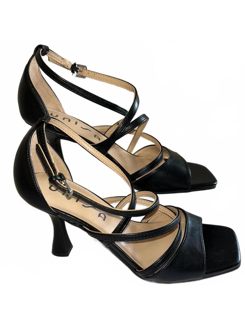 Unisa Black Patent Strappy Open Toe Heels ~3.5" Women's 8M | NEW